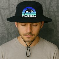 Team Orca Whale Orcas Sea Ocean Retro Sunset Bucket Hat
