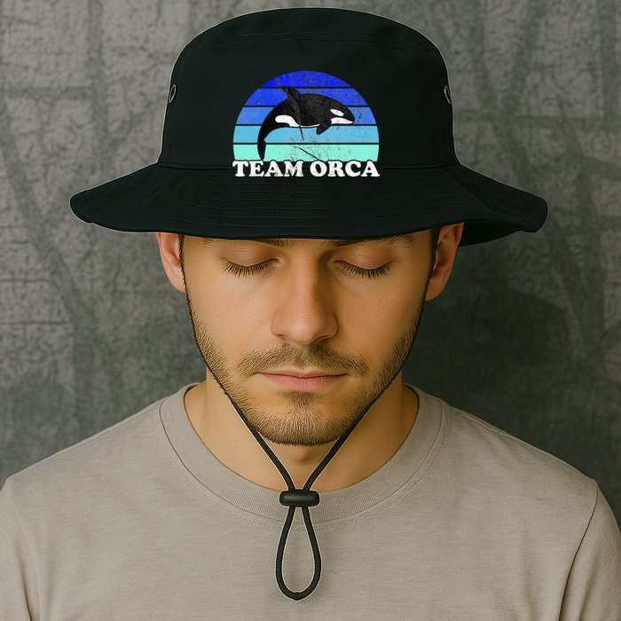 Team Orca Whale Orcas Sea Ocean Retro Sunset Bucket Hat