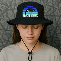 Team Orca Whale Orcas Sea Ocean Retro Sunset Bucket Hat