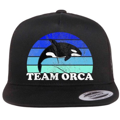 Team Orca Whale Orcas Sea Ocean Retro Sunset Flatbill Hat