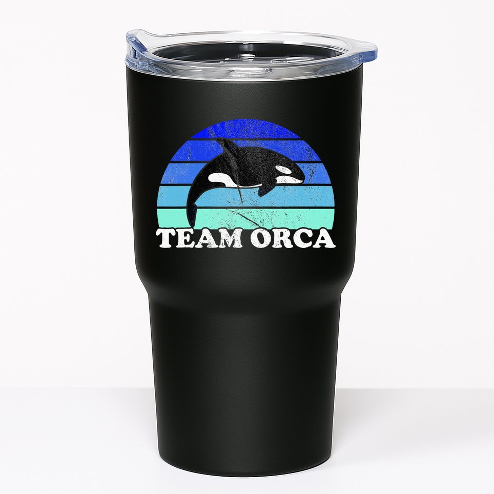 Team Orca Whale Orcas Sea Ocean Retro Sunset Tumbler
