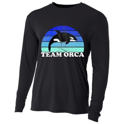 Team Orca Whale Orcas Sea Ocean Retro Sunset Cooling Performance Long Sleeve Crew