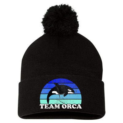 Team Orca Whale Orcas Sea Ocean Retro Sunset Pom Pom 12in Knit Beanie