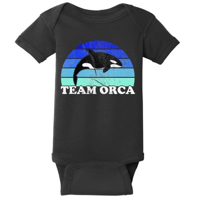 Team Orca Whale Orcas Sea Ocean Retro Sunset Baby Bodysuit