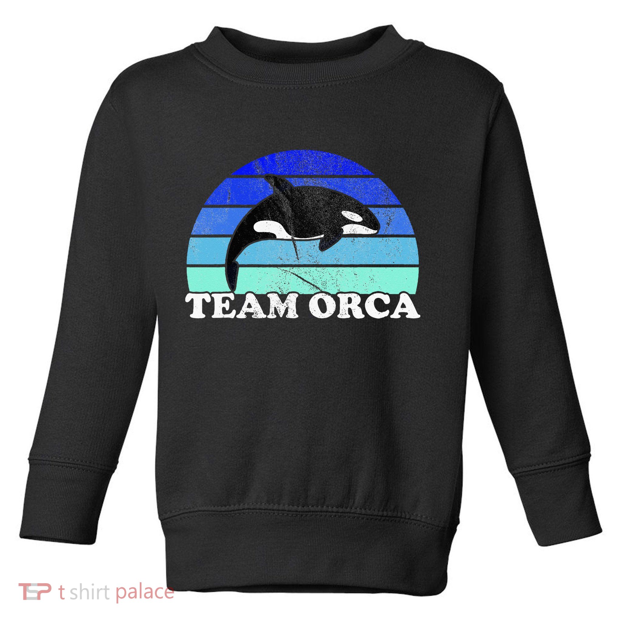 Team Orca Whale Orcas Sea Ocean Retro Sunset Toddler Sweatshirt