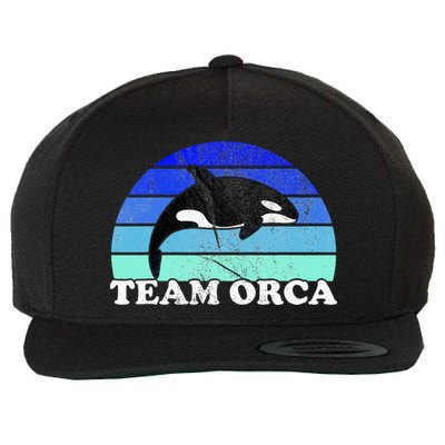 Team Orca Whale Orcas Sea Ocean Retro Sunset Wool Snapback Cap