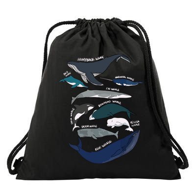 Types Of Whales Cute Ocean Mammals Guide Drawstring Bag