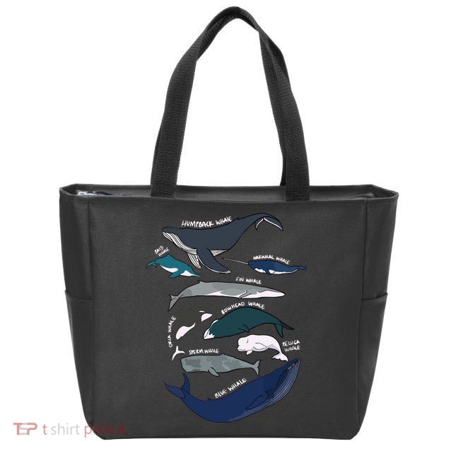 Types Of Whales Cute Ocean Mammals Guide Zip Tote Bag