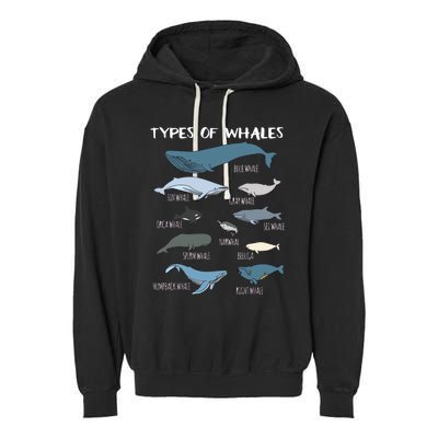 Types Of Whales Cute Ocean Mammals Guide Garment-Dyed Fleece Hoodie