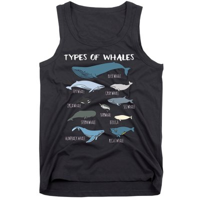 Types Of Whales Cute Ocean Mammals Guide Tank Top