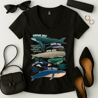 Types Of Whales Save The Whales Women's V-Neck T-Shirt