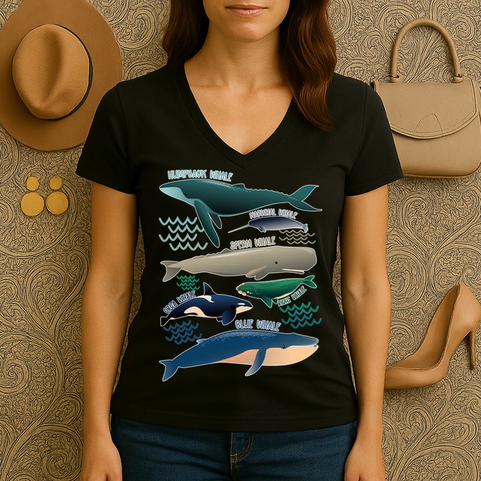 Types Of Whales Save The Whales Women's V-Neck T-Shirt