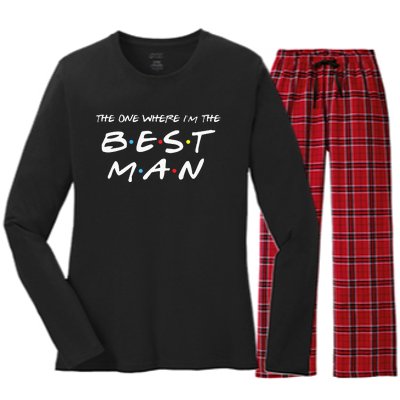 The One Where Im The Best Man Funny Best Man Wedding Women's Long Sleeve Flannel Pajama Set 