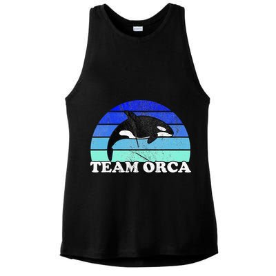 Team Orca Whale Orcas Sea Ocean Retro Sunset Ladies PosiCharge Tri-Blend Wicking Tank