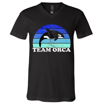 Team Orca Whale Orcas Sea Ocean Retro Sunset V-Neck T-Shirt