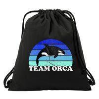Team Orca Whale Orcas Sea Ocean Retro Sunset Drawstring Bag