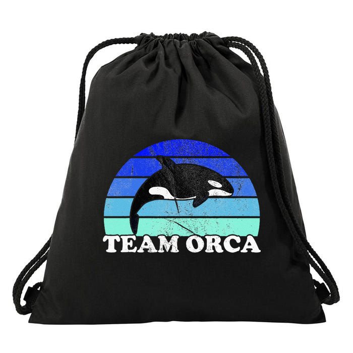 Team Orca Whale Orcas Sea Ocean Retro Sunset Drawstring Bag