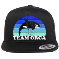 Team Orca Whale Orcas Sea Ocean Retro Sunset Flat Bill Trucker Hat
