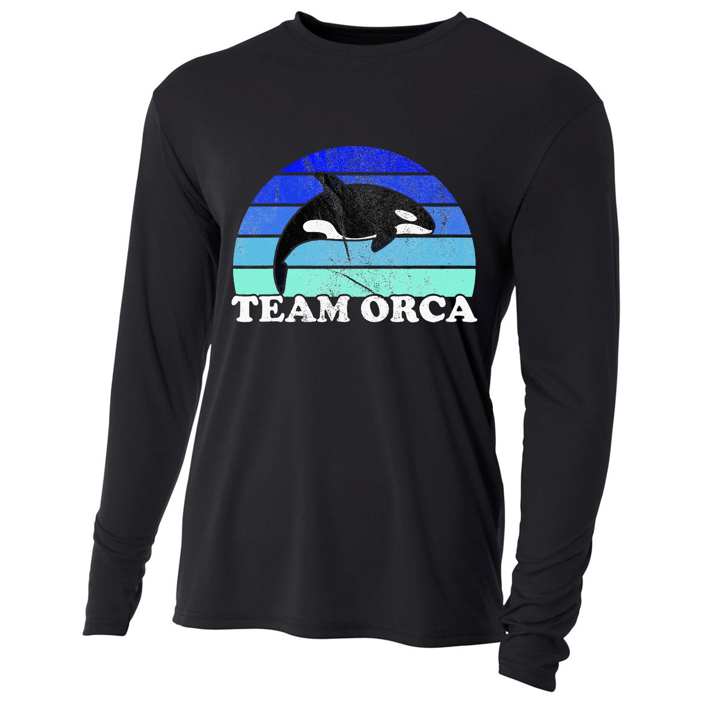 Team Orca Whale Orcas Sea Ocean Retro Sunset Cooling Performance Long Sleeve Crew