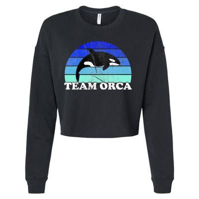 Team Orca Whale Orcas Sea Ocean Retro Sunset Cropped Pullover Crew