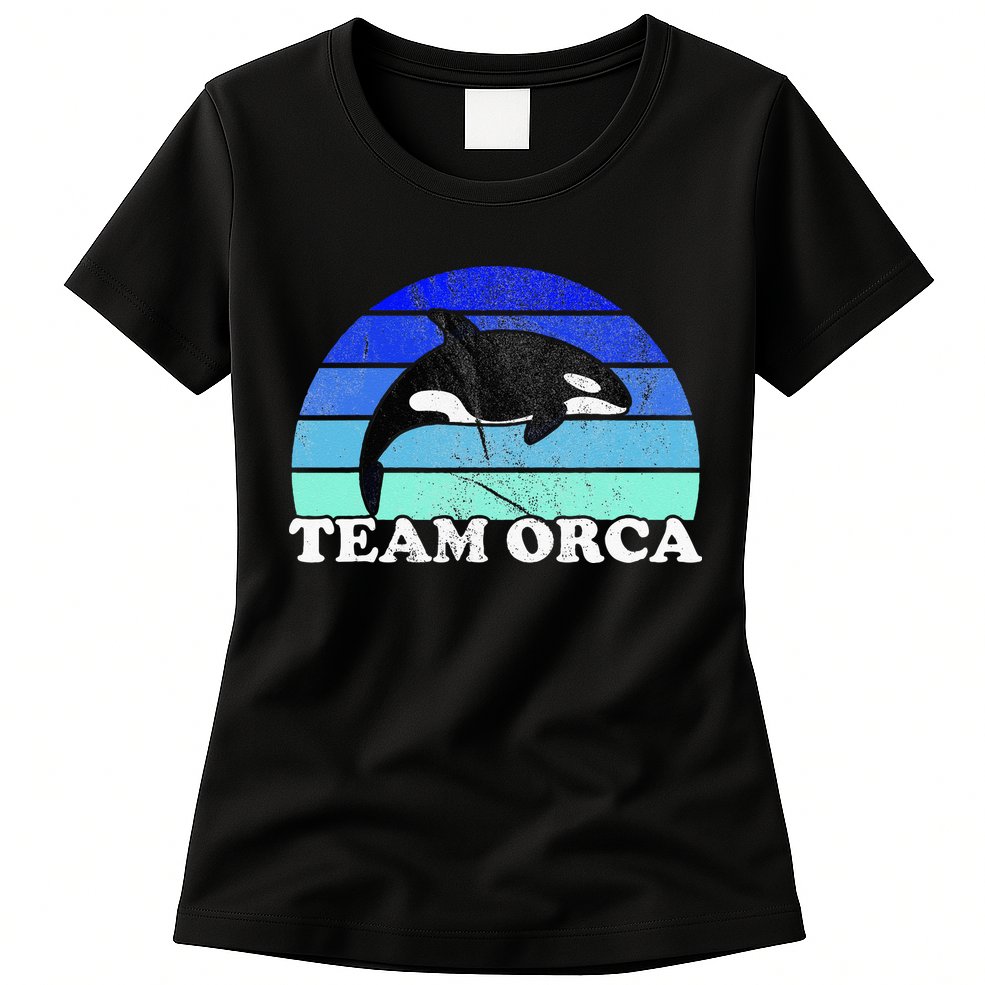 Team Orca Whale Orcas Sea Ocean Retro Sunset Womens T-Shirt