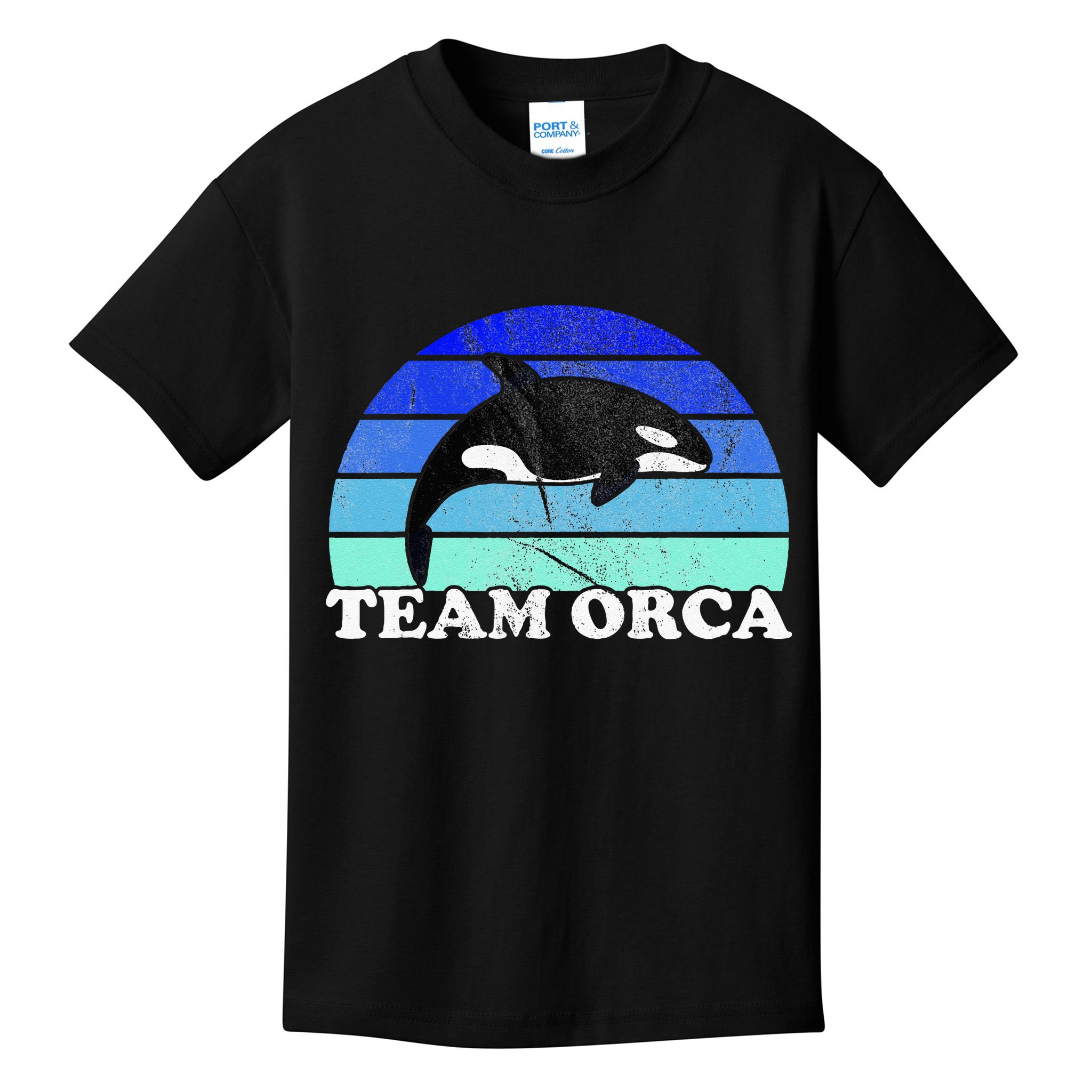 Team Orca Whale Orcas Sea Ocean Retro Sunset Kids T-Shirt