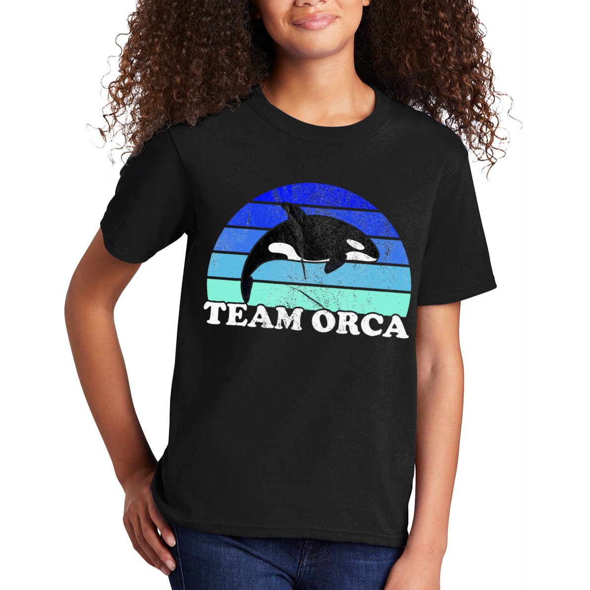 Team Orca Whale Orcas Sea Ocean Retro Sunset Kids T-Shirt