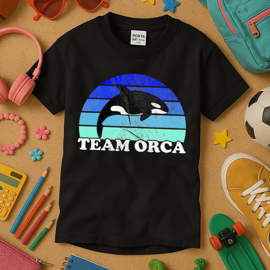 Team Orca Whale Orcas Sea Ocean Retro Sunset Kids T-Shirt