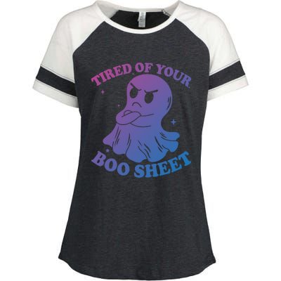 Tired Of Your Boo Sheet Funny Ghost Last Minute Halloween Gift Enza Ladies Jersey Colorblock Tee