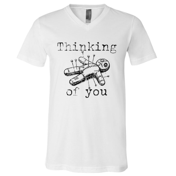 Thinking Of You Funny Vintage Voodoo Doll Gift V-Neck T-Shirt