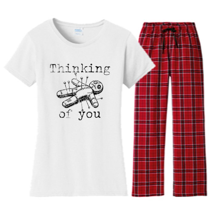 Thinking Of You Funny Vintage Voodoo Doll Gift Women's Flannel Pajama Set