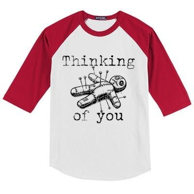 Thinking Of You Funny Vintage Voodoo Doll Kids Colorblock Raglan Jersey