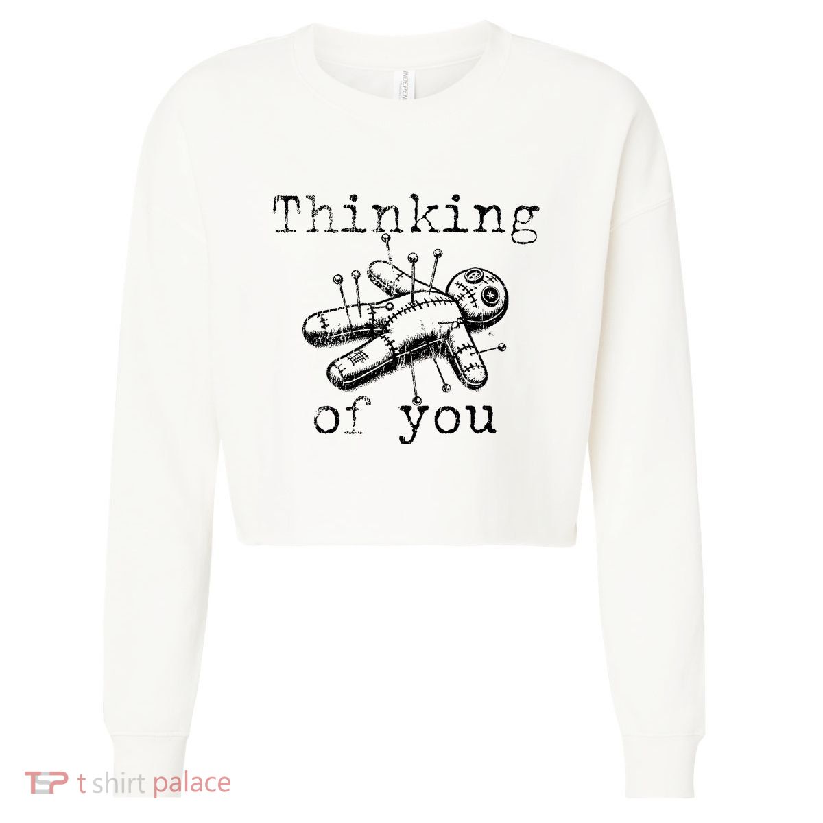 Thinking Of You Funny Vintage Voodoo Doll Cropped Pullover Crew