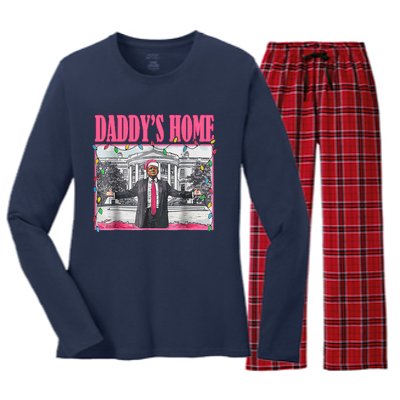 Trump Pin.K 2024 Take America Back DaddyS Home Christmas Women's Long Sleeve Flannel Pajama Set 