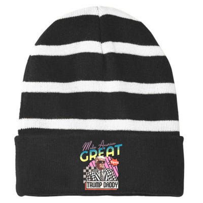 Trump Pink 2024 Funny Trump Take America Back Daddys Home Gift Striped Beanie with Solid Band