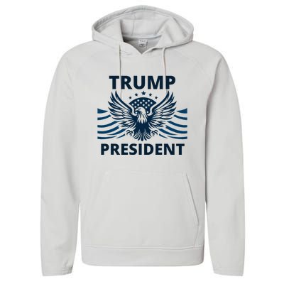 Trump President 2024 Eagle Strong Leadership Performance Fleece Hoodie