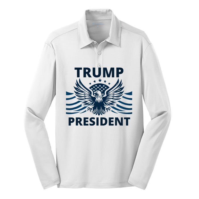 Trump President 2024 Eagle Strong Leadership Silk Touch Performance Long Sleeve Polo