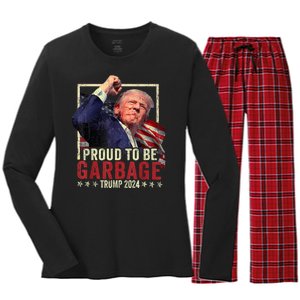 Trump President 2024 Election Proud To Be Garbage Women's Long Sleeve Flannel Pajama Set 