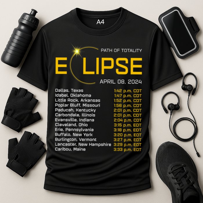 Totality Path 2024 Eclipse Map Total Eclipse Astronomy Cooling Performance Crew T-Shirt