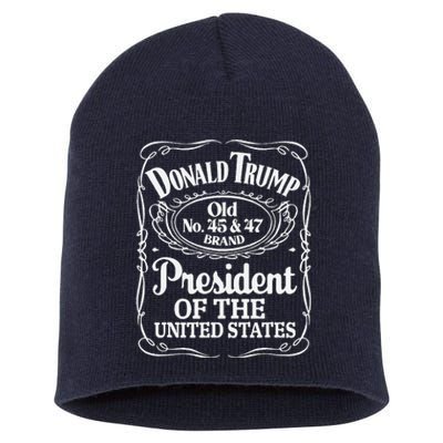 Trump President 47 Vintage Whiskey Label 2024 Victory Funny Short Acrylic Beanie