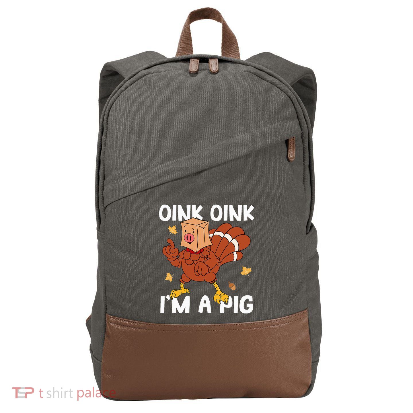 Thanksgiving Pig Autumn Harvest Festive Decor Cotton Canvas Backpack