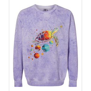 Turtler Planets Art Animal Colorful Graphic Turtle Colorblast Crewneck Sweatshirt