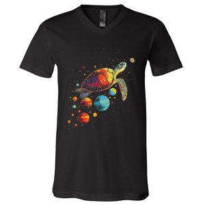 Turtler Planets Art Animal Colorful Graphic Turtle V-Neck T-Shirt