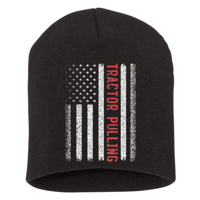 Tractor Pulling American Flag 4th of July Cool Novelty Short Acrylic Beanie