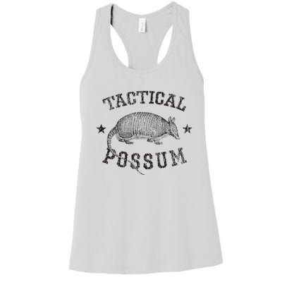 Tactical Possum Armadillo Animal Pun Texas Funny Women's Racerback Tank