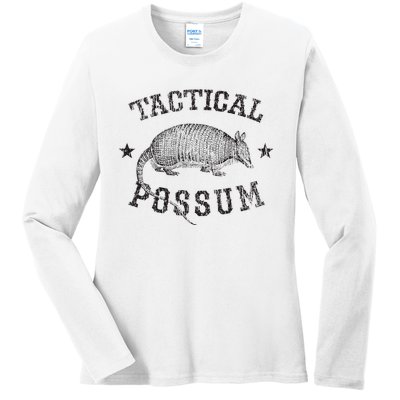 Tactical Possum Armadillo Animal Pun Texas Funny Ladies Long Sleeve Shirt