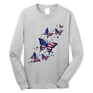 Th Patriotic America flag Butterflies Lover 4th Of July Long Sleeve Shirt