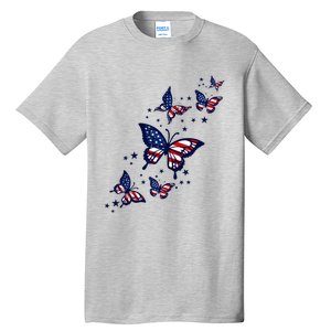 Th Patriotic America flag Butterflies Lover 4th Of July Tall T-Shirt