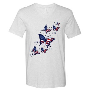 Th Patriotic America flag Butterflies Lover 4th Of July V-Neck T-Shirt