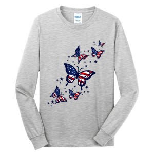 Th Patriotic America flag Butterflies Lover 4th Of July Tall Long Sleeve T-Shirt